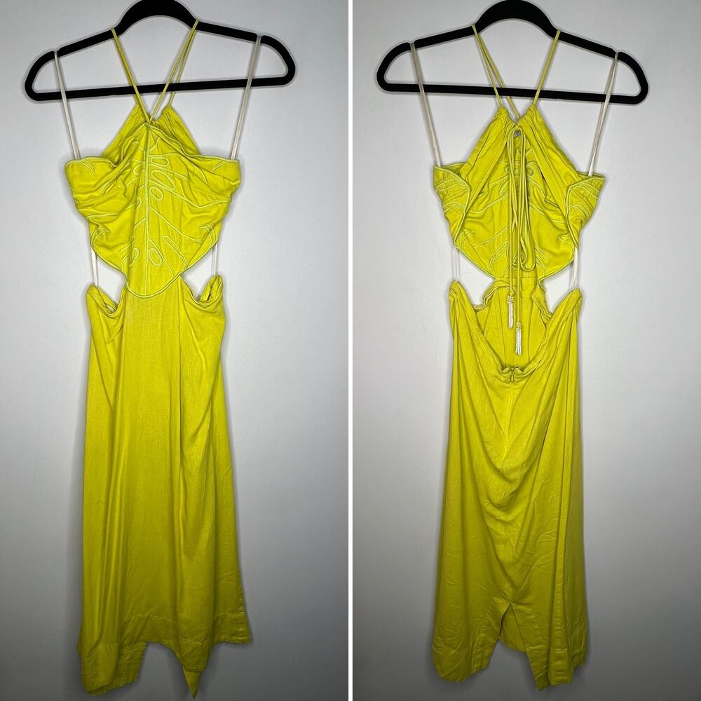 Farm Rio Monstera Linen Midi Dress Size Large - Picture 3 of 9